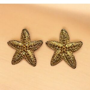 Vintage Shimmering Textured Gold Tone Starfish Earrings